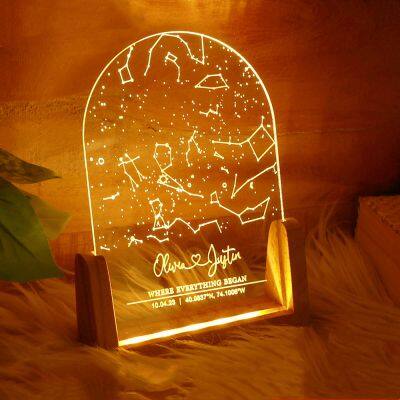 Горячее предложение! LED Etsy 3D креативная акриловая доска для записей, перезаписываемая. Подарок для декора дома. Ночник в виде звездной карты с деревянным основанием, USB-лампа