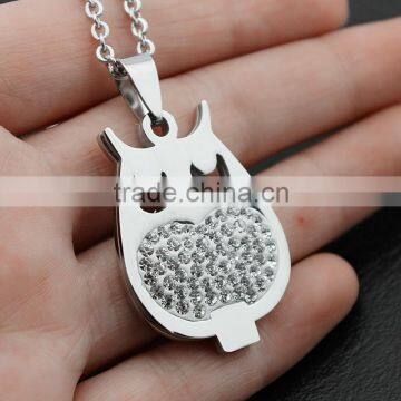 New Stylish High Quality Stainless Steel Diamond OWL Pendant Necklace Wholesale photo-2