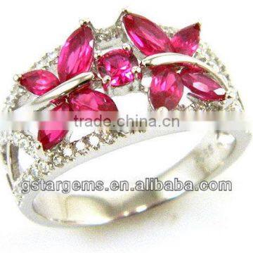 Created Ruby 925 Sterling Silver women's Ring Hong Kong jewelry Wholesale