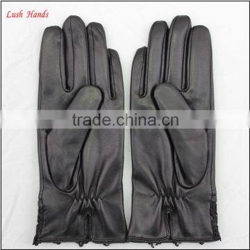Ladies Sheepskin Leather Hand Gloves With Lace Black photo-3