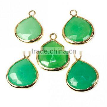 Chrysoprase Chalcedony Faceted Pear Shape Connector With Sterling Silver 925 Gold Polish