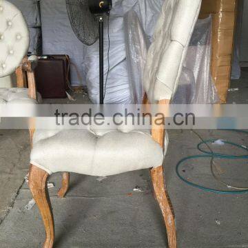 French Rustic Style Dining Chair Round Back Button Design Armlesschair photo-3