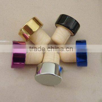 2013 New design colored decorative natural silicone cork stopper with metal cap for wine bottle