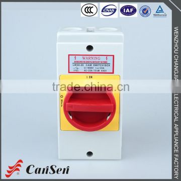 LW30-20 300011 Red yellow pad-lock rotary cam switch with thermoplastic sealed protect box