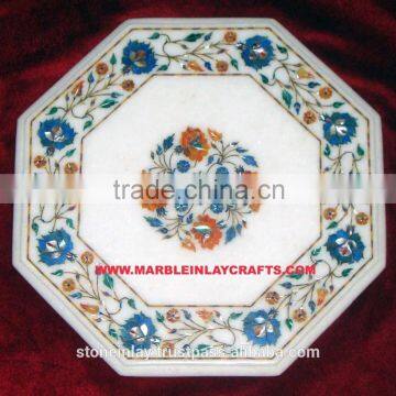 Inlay Marble Top Table, Octagonal Marble White Table