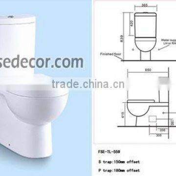 Watermark Certificate Australian Standard Floor Standing Two Piece Toilet Bowl