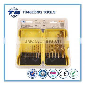 TG Tools DIN338 Straight Shank , fully ground, 15pcs HSS M35/M2 Tin Coating Drill Set in Folding plastic case