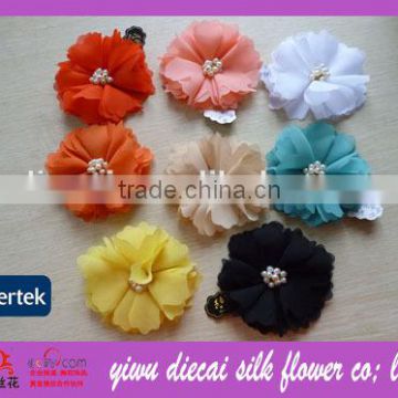 Fashion pearl center chiffon flower brooch