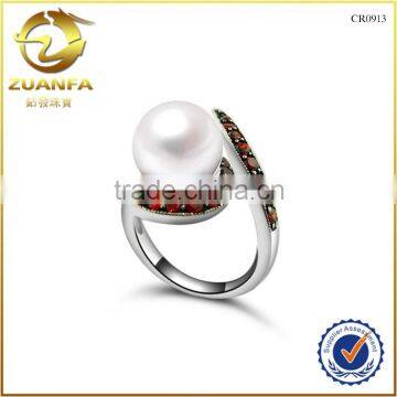 wholesale factory direct sell garnet cz paved 925 sterling silver pearl ring designs for girls