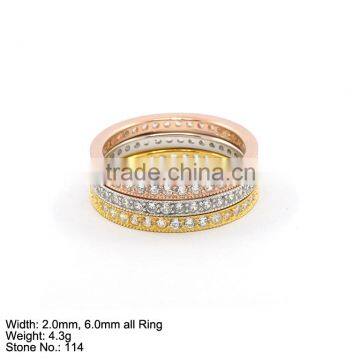 [RZ1-0217] 925 Silver Jewelry Ring with CZ Stones Three Kind of Plating Stacking Ring Eternity Band Ring