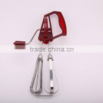 Stainless Steel Hand Crank Egg Beater with Red Handle