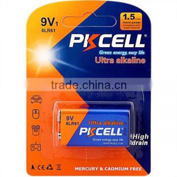 PKCELL Wholesale Cheap High Quality 9V 6LR61 Alkaline Dry Cell Battery