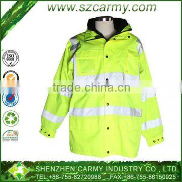 Polyester with PU coating Lime fleece liner Winter safety 3M hi vis jacket