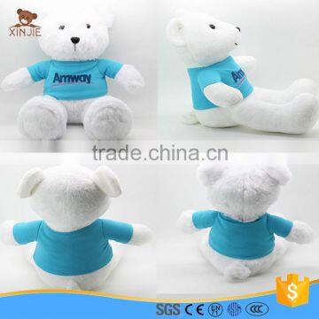 good quality plush white teddy bear toy with blue embroidery t-shirt                        
                                                Quality Choice