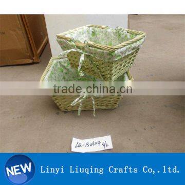 2pcs each of set wholesale square light green wicker garden flower basket willow storage basket with liner and free handles