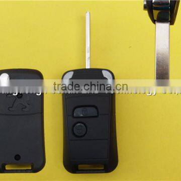 Refit flip remote key fob case Peugeot 407 2 button with groove blade