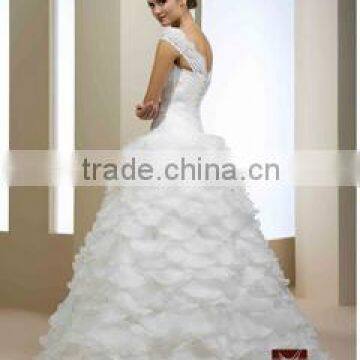 French Design Ball Gown Wedding Dress / Gown Organza Shuttlecocks Drapery Eyelash Lace photo-3