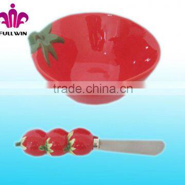 Ceramic Tomato Bowls W/Knife