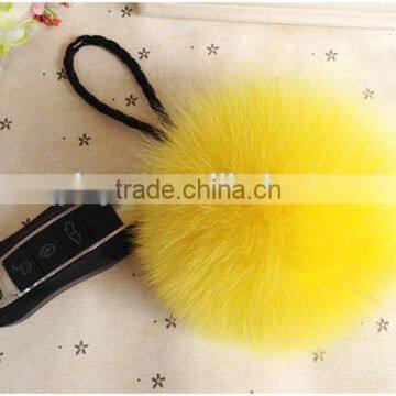 2016 fashion colorful fox fur pom pom keychain