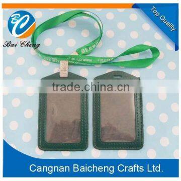 Leather material card sleeve with nice nylon lanyards for business