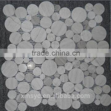 white cream marble mosaic, white woodvein marble mosaic, round marble mosaic