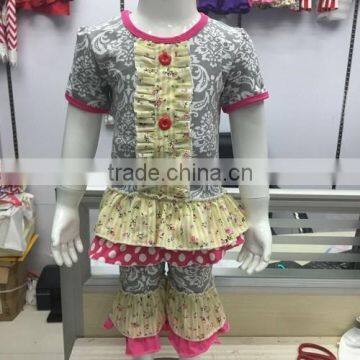 2016 new arrival baby girl wholesale kids clothing damask top gilrs ruffle sets