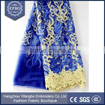 Wholesale blue net wedding embroidery lace fabric for bridal dress