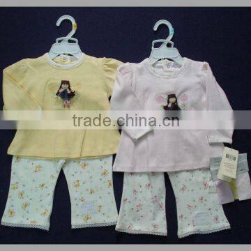 100% cotton printed embroidery girls wear 2pcs set new born baby garments