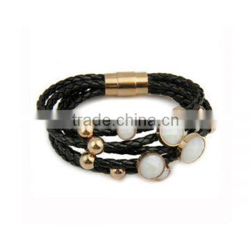 Handmade color leather charm bracelet in gold plated stainless steel wholesale LB2067