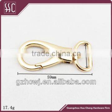 zinc alloy metal snap hook, shiny gold snap hook