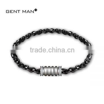 Stainless steel chain black plated men's necklace inlay cz