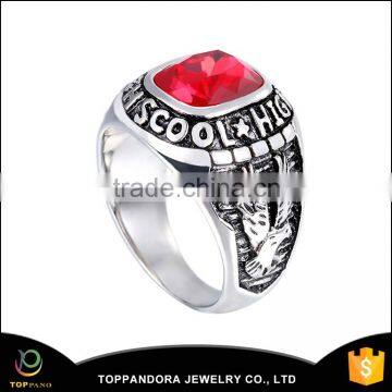 316L Stainless steel casting black silver big ruby stone men rings diamond jewelry ring for men