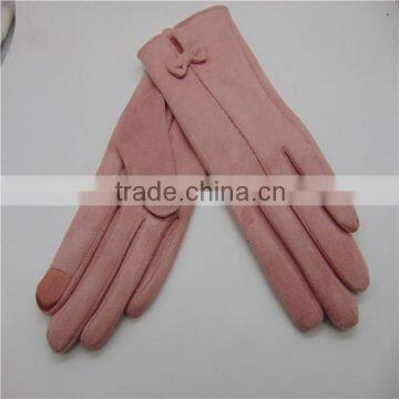 Bowknot Decorated Pink Suede Gloves For Lady