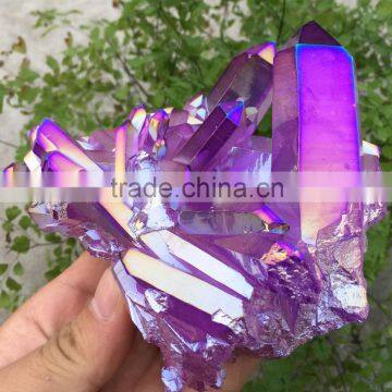 Purple Rough Crystal Stone Electroplating Titanium Coating Crystal Cluster Rainbows photo-2