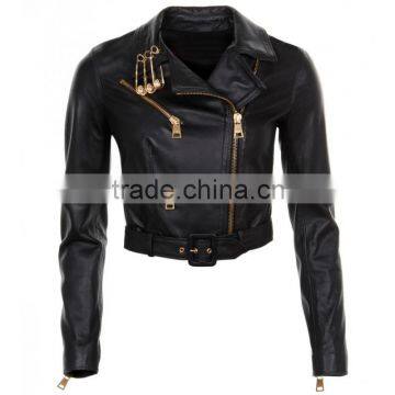 WOMEN BIKER PUNK GOLDEN ZIPPERS STEAMPUNK JACKET FEATHER GOTH LEATHER