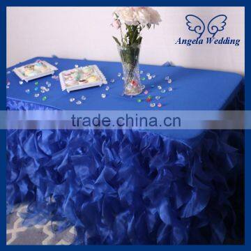 CL010B New fancy 100 polyester wedding navy blue or royal blue ruffled table cloth