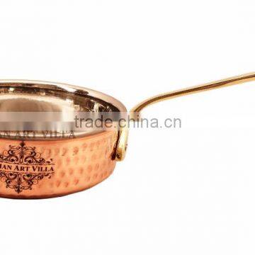 IndianArtVilla Steel Copper Fry Pan with Long Handle 400 ML - Fry Dishes Serveware Dishware Home Hotel Restaurant Kitchenware