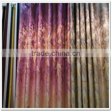 Concise Leaves Design Yarn Dye Printed Jacquard Gold Thread 100% Polyester Curtain Fabric