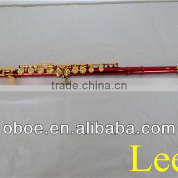 Woodwind musical instrument cupronickel body C tone nickel plated 16 closed holes colorful red flute--4101