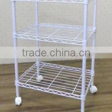 3 level White Powder Coating Storage Shelf Cabinet with Wheels