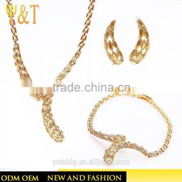 Jingli jewelry copper Arabic Wedding Colorful Crystal Gold Jewelry set , Bridal Necklace Set(AT-005)