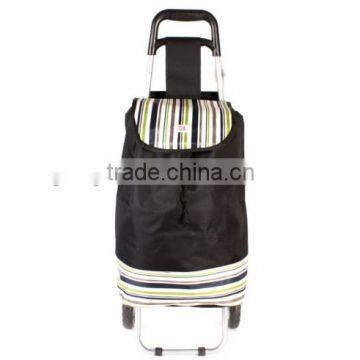 Black Striped Pattern Two Wheeled Shopping Trolley bag with Seat