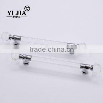 5 inch zinc base long strip polished chrome crystal pull handles