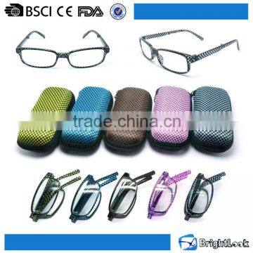 Wholesale cheap fashion latest design black folding plastic prescription reading glasses with case