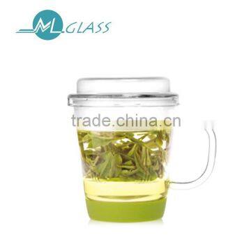 Wholesale high borosilicate glassware 300ml glass cups with lid TB342