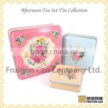 Square Floral Vintage Tin Box Set for cookie tin coffee tin