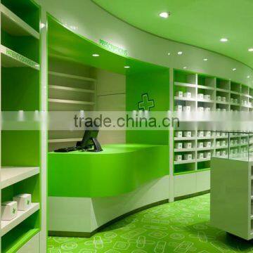 Green And White Color MDF Made Pharmacy Shelves photo-4
