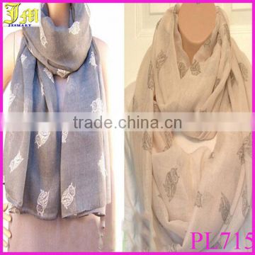 2015 Hot Selling Fashion Style Voile Owl Printing Women Scarf