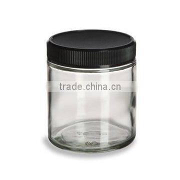 Straight Sided Clear Glass Jar 4 oz(120ml) w/ Std Black Lid