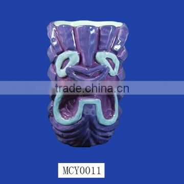 Handmake Purple Embossed Ceramic Tiki Bar Ware